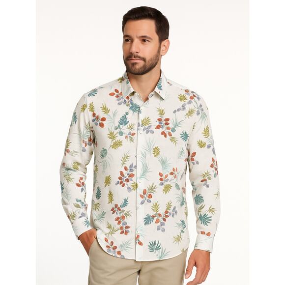 Tommy Bahama Other - Tommy Bahama Island Modern Fit XL Floral Leaf Print Silk Cotton Shirt